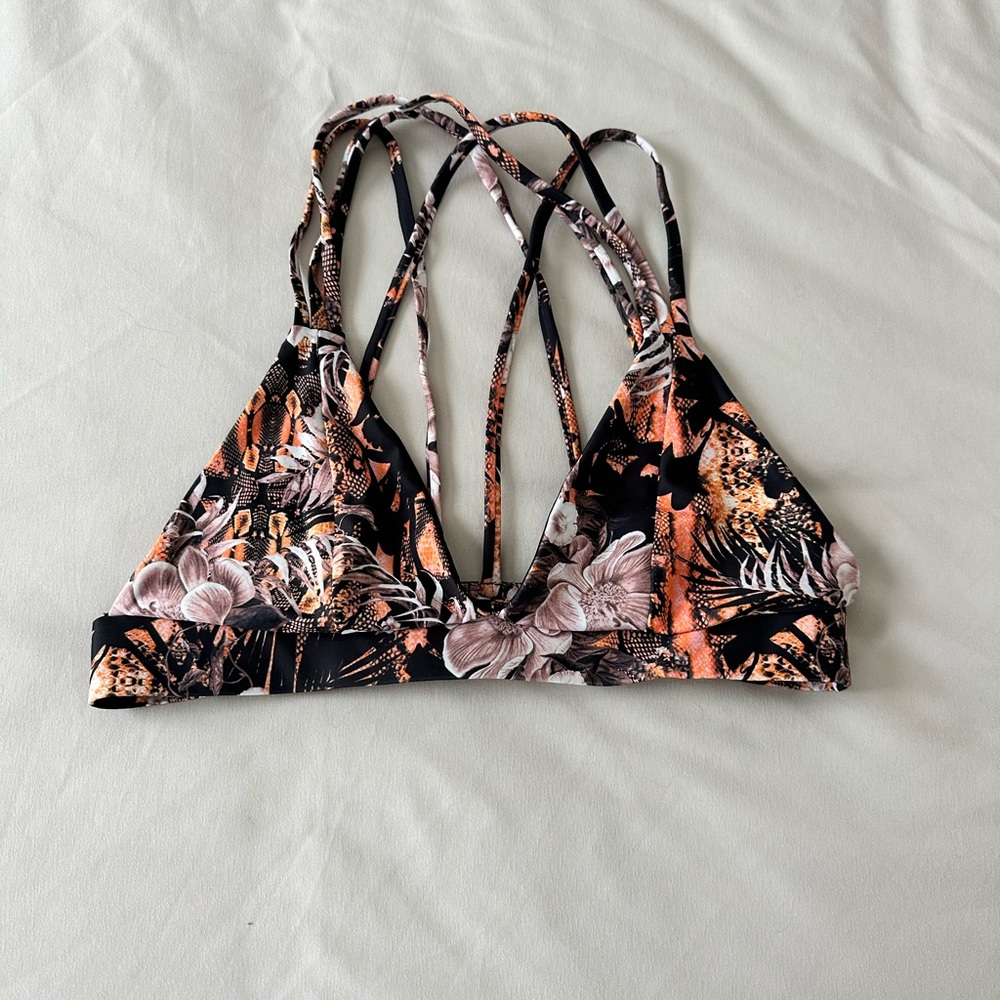 Kulani Kinis Black and Orange Triangle Cross Bikini Top